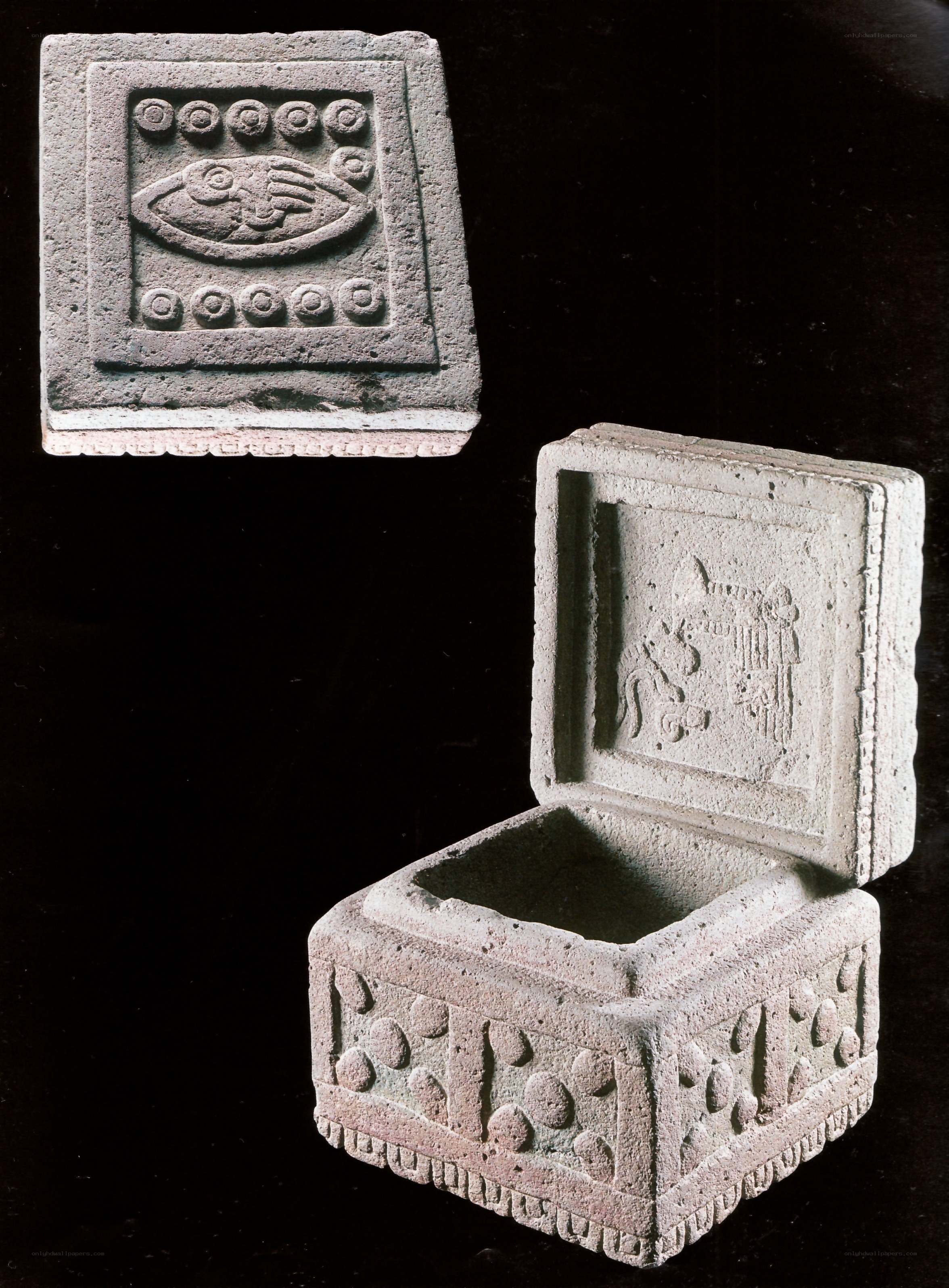 Carved stone box with lid