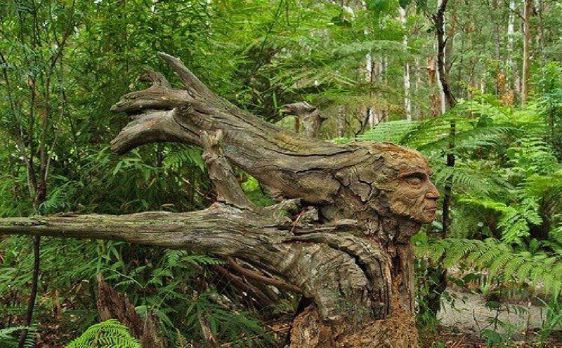 Carved Tree Face — Green
