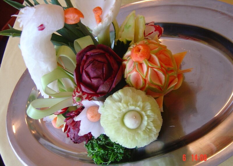 carved vegetable art display