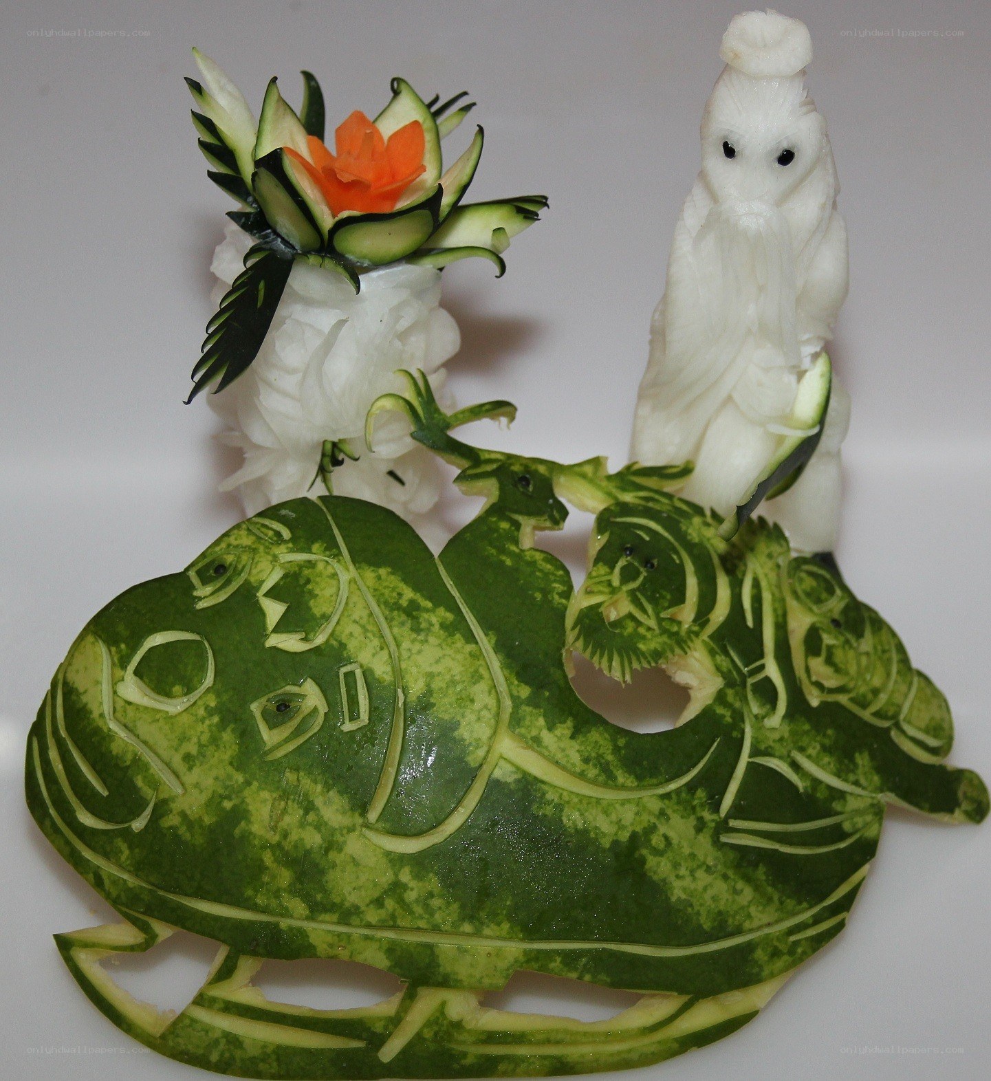 Carved vegetable art sculpture