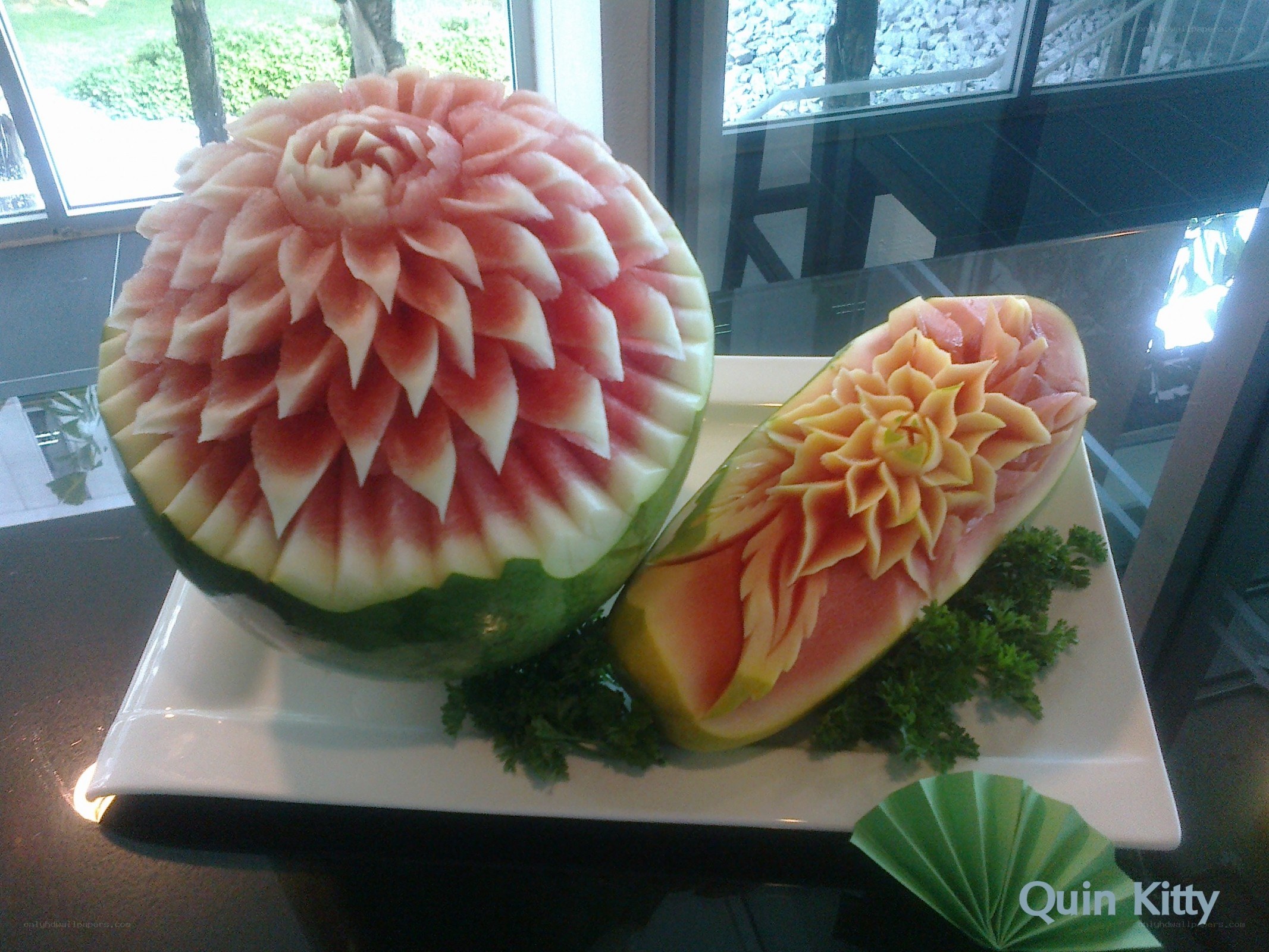 Carved watermelon art