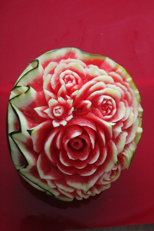 Carved Watermelon Flower — Red, Calm, Photograph, Fruit