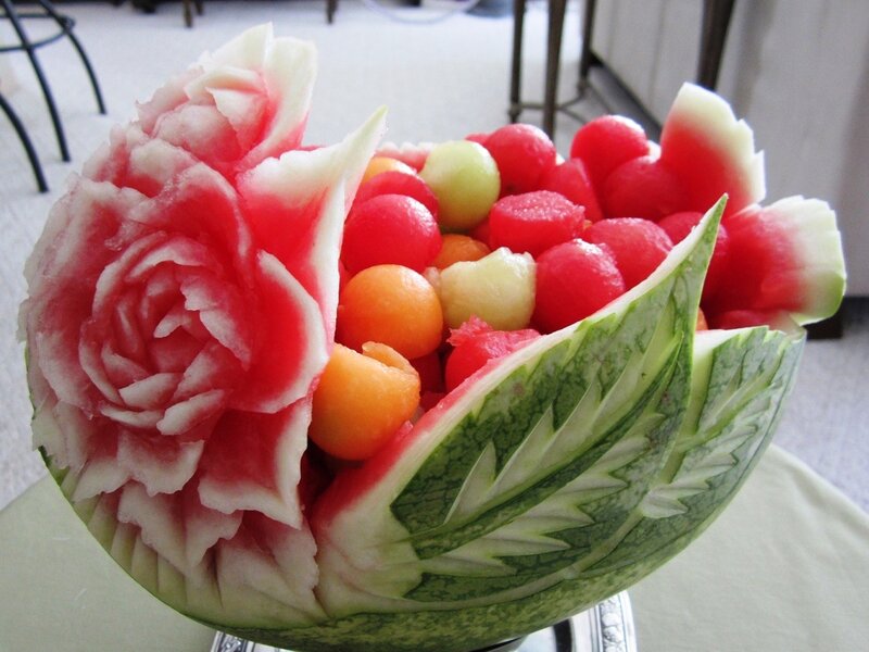 Carved Watermelon Fruit Bowl — Red