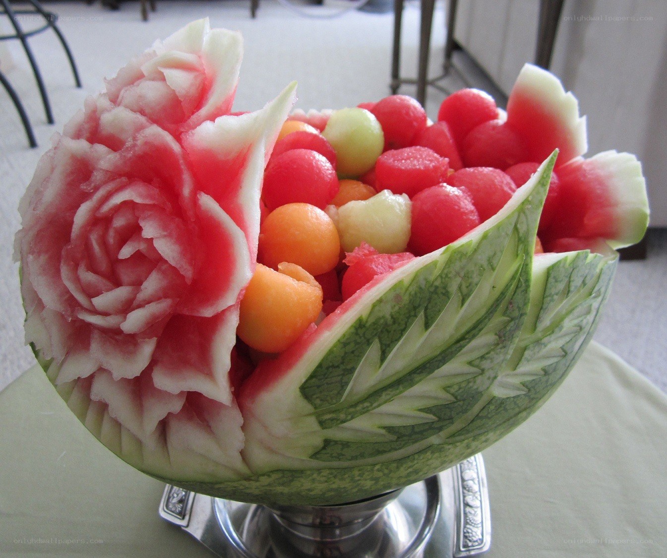 carved watermelon fruit bowl