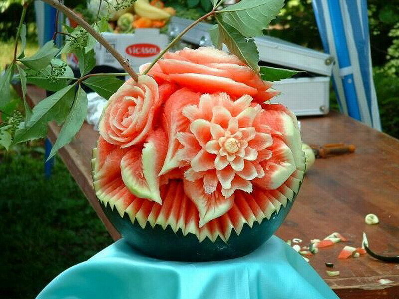 Carved Watermelon Sculpture — Red