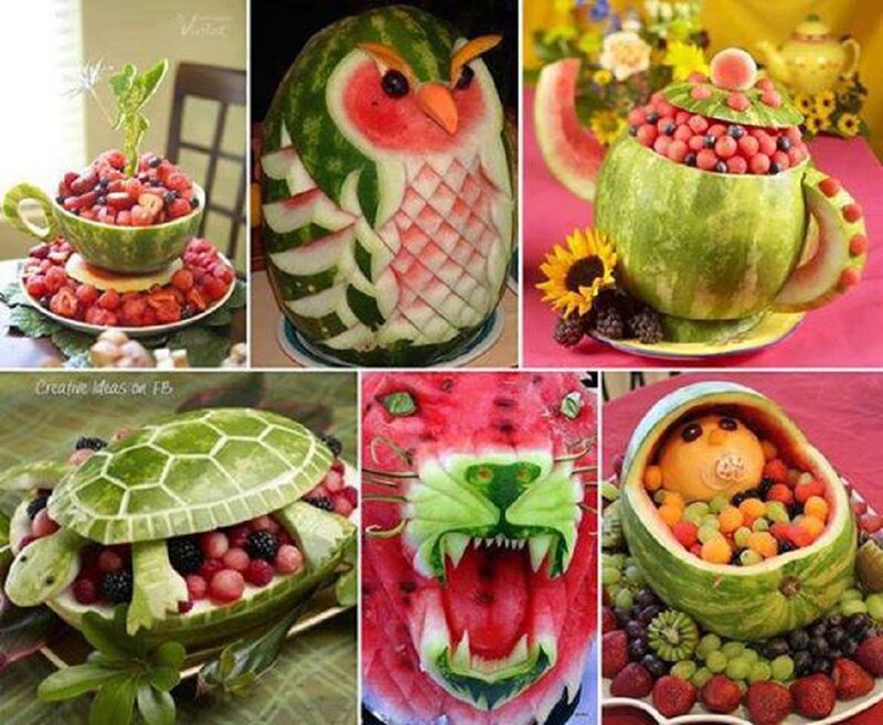 Carved Watermelon Sculptures