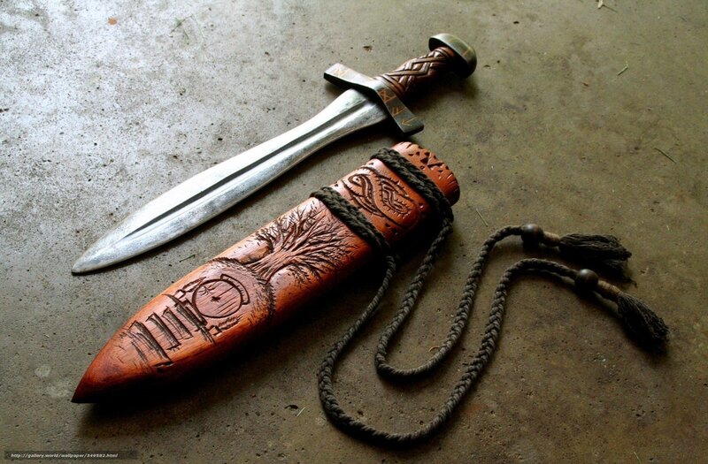 Carved Wooden Dagger Sheath — Brown
