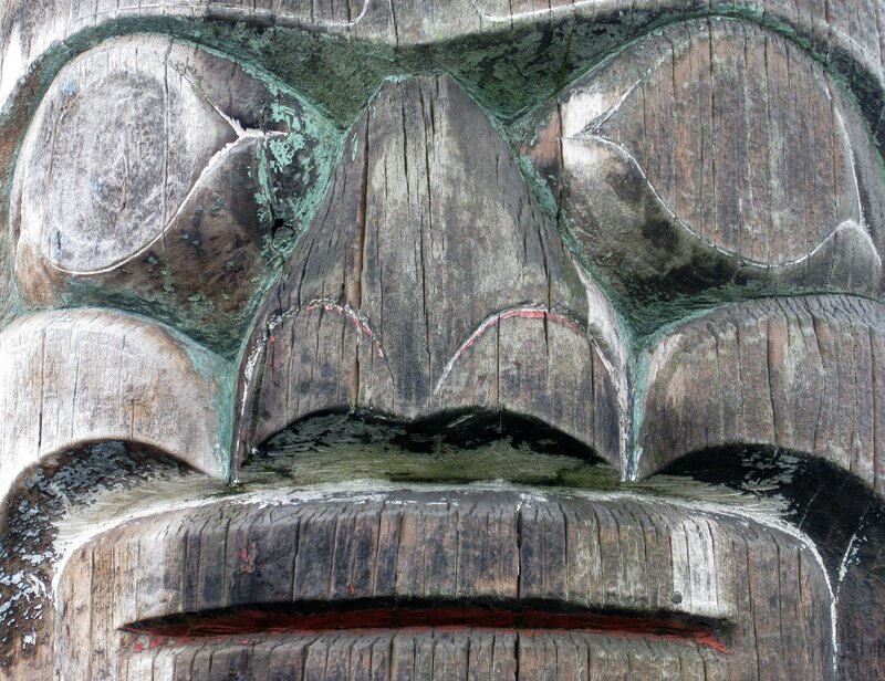 carved wooden face detail