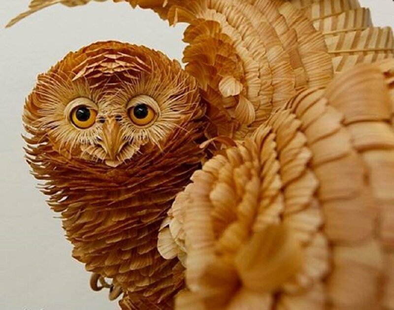 Carved Wooden Owl — Brown
