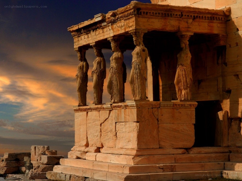 Caryatid porch at sunset