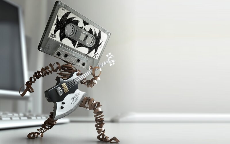 cassette robot playing guitar