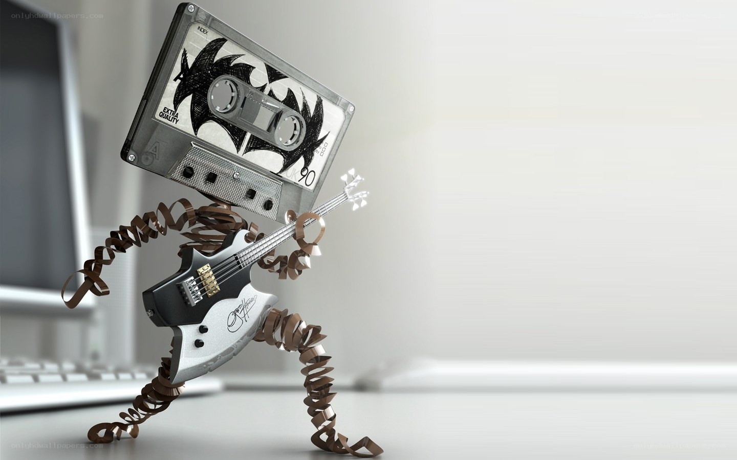 cassette robot playing guitar