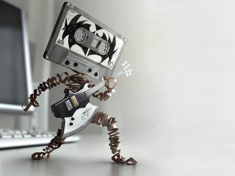 Cassette robot playing guitar