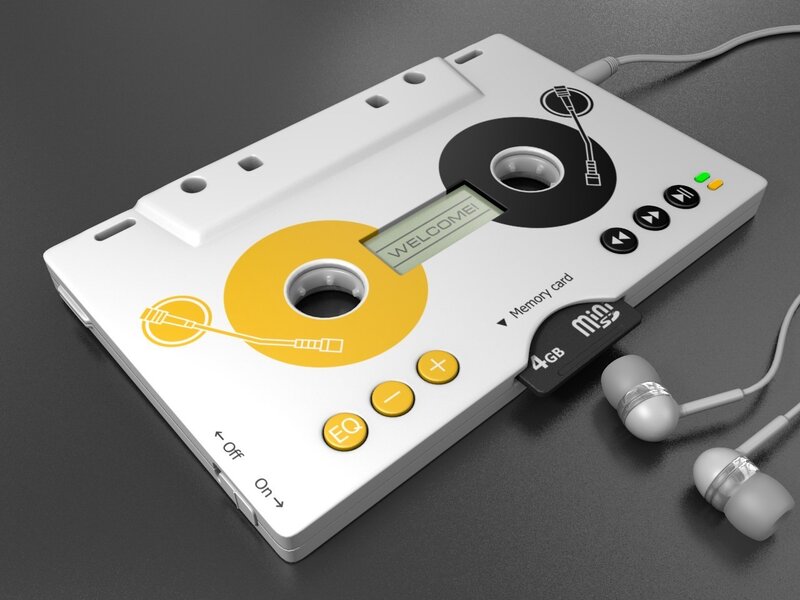 Cassette-shaped music player
