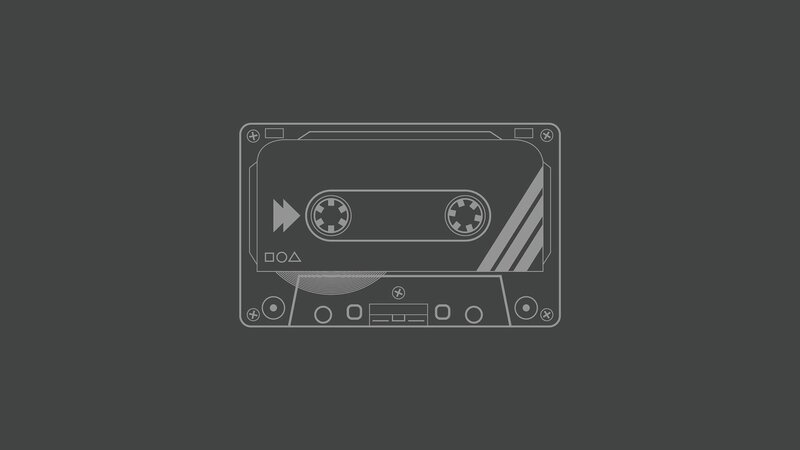 Cassette Tape Illustration — Gray, Minimalist, Vector Art, Play Button, Tape Reels