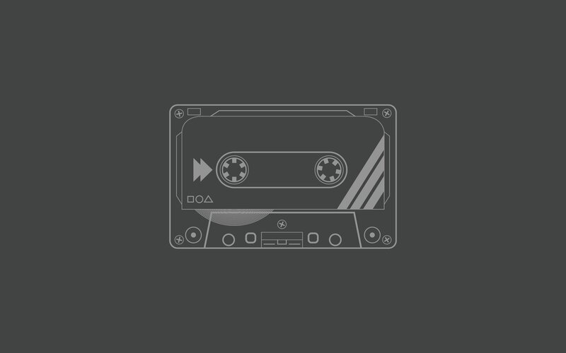 Cassette Tape Illustration — Gray, Minimalist, Vector Art, Play Button