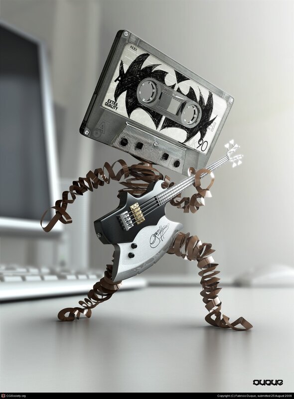 Cassette Tape Robot — Gray, Playful, 3d Render, Guitar, Keyboard