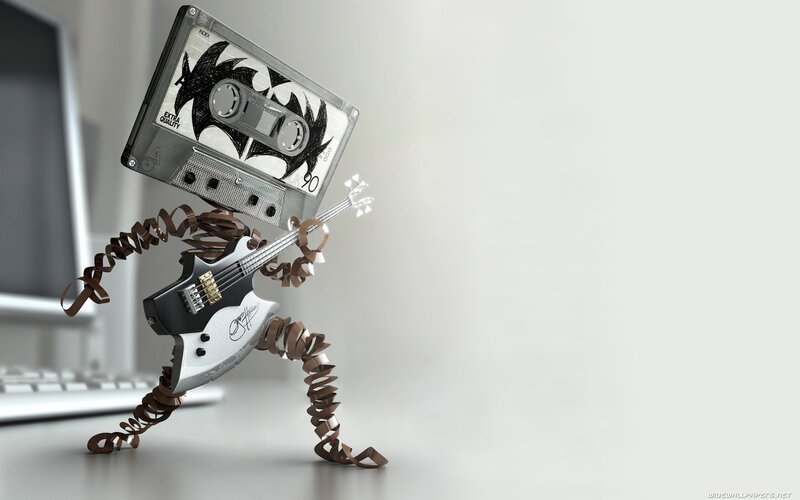 cassette tape robot playing guitar