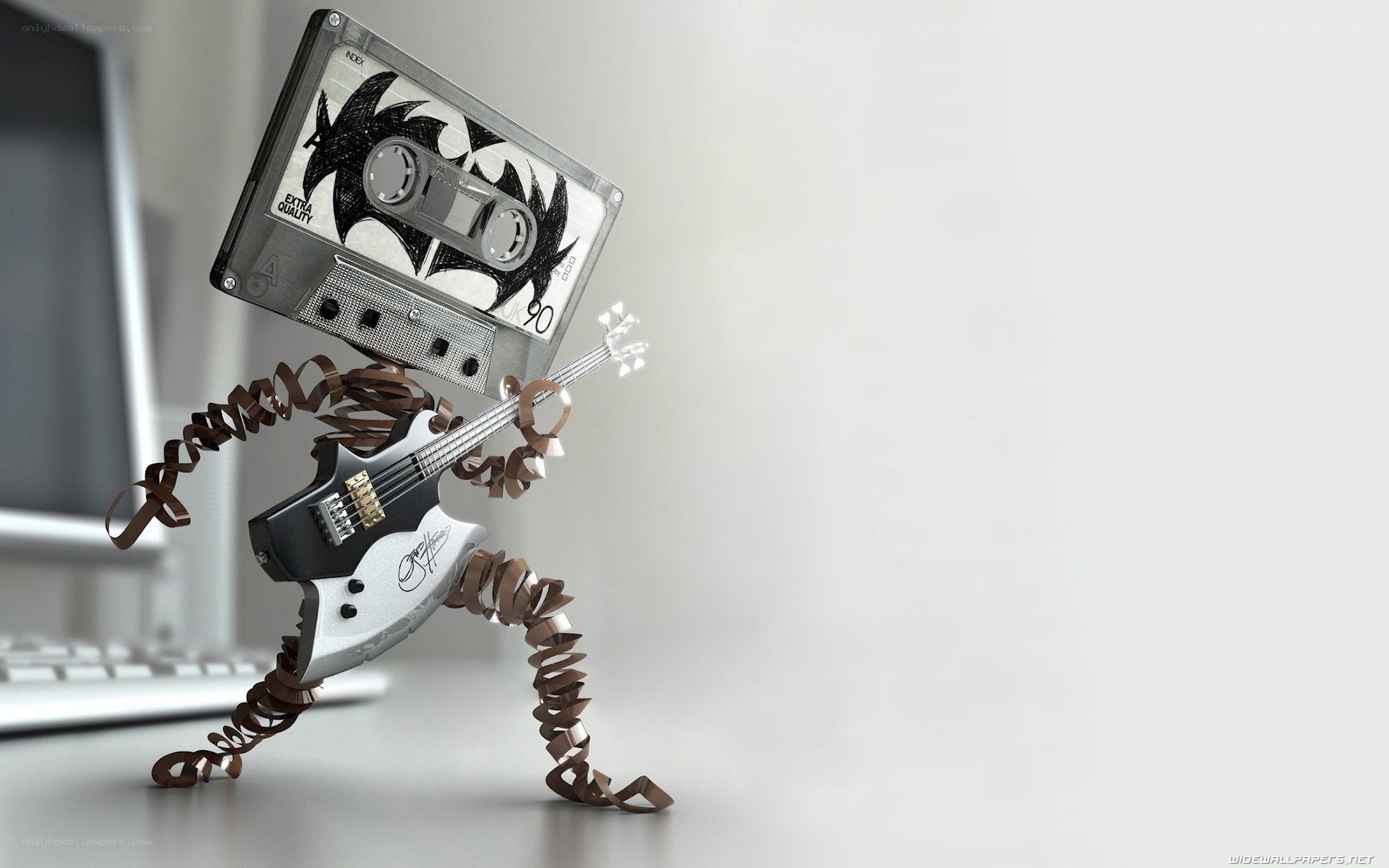 cassette tape robot playing guitar