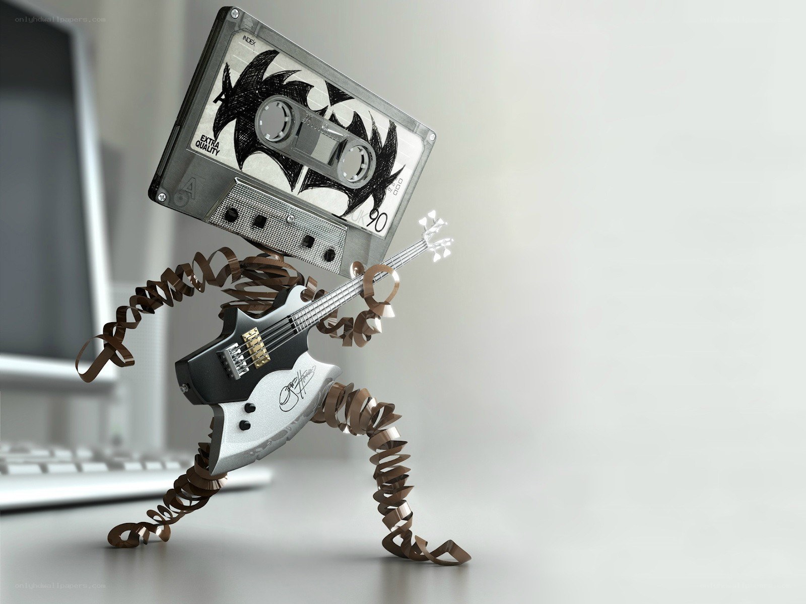 cassette tape robot playing guitar