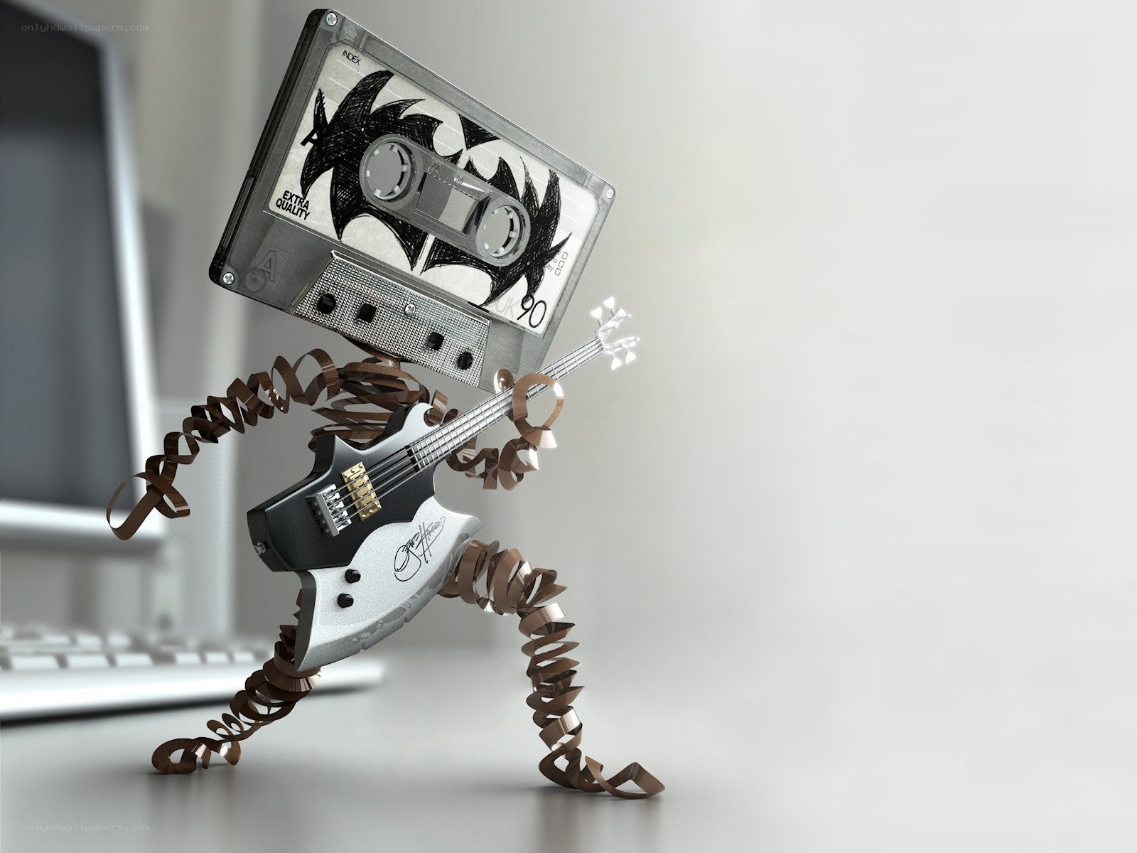Cassette tape robot playing guitar