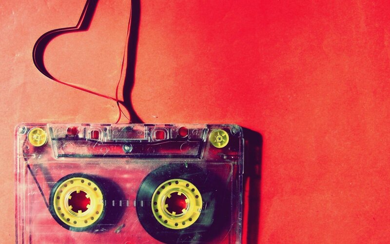 Cassette tape with heart-shaped cord