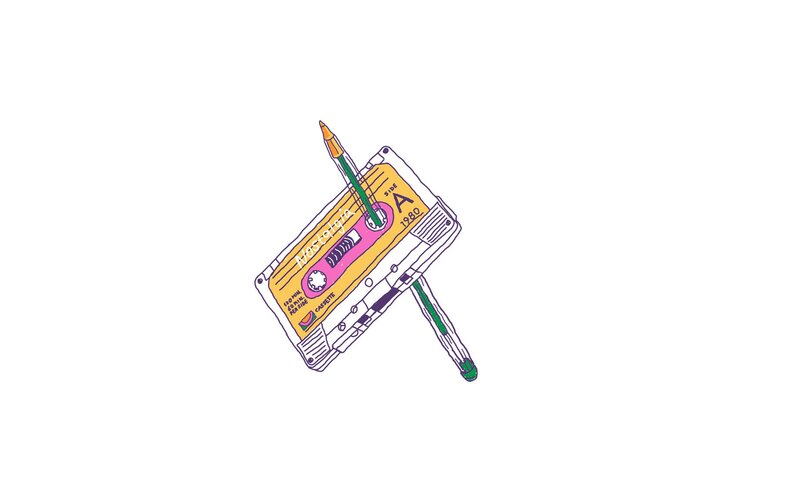 Cassette tape with pen illustration