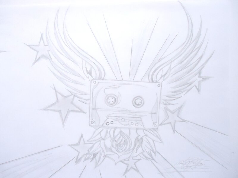 cassette tape with wings and stars