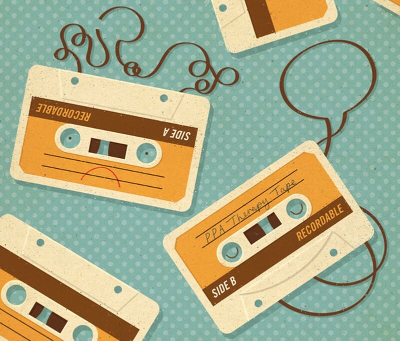 Cassette tapes with speech bubbles
