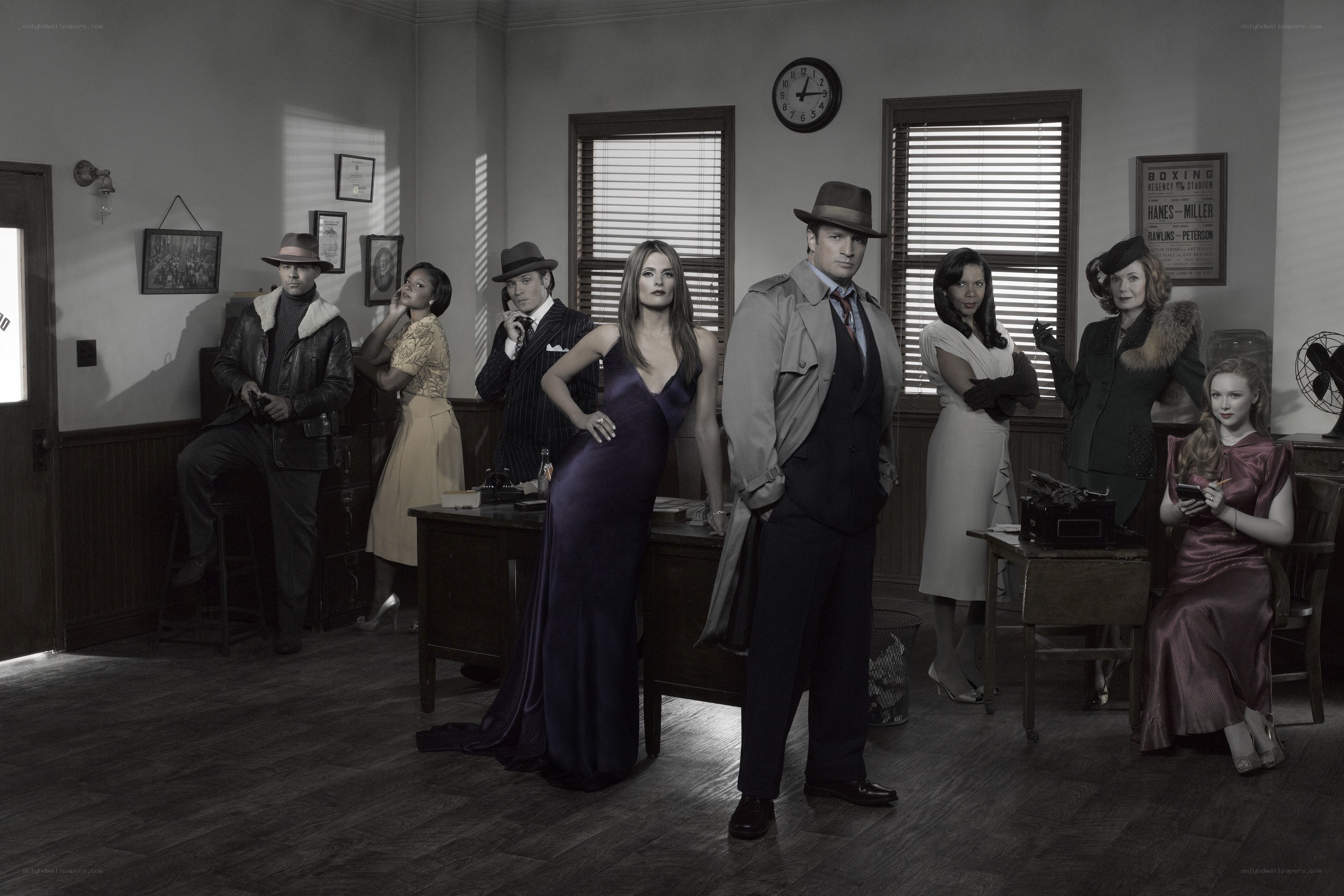Cast of a 1940s-style detective show