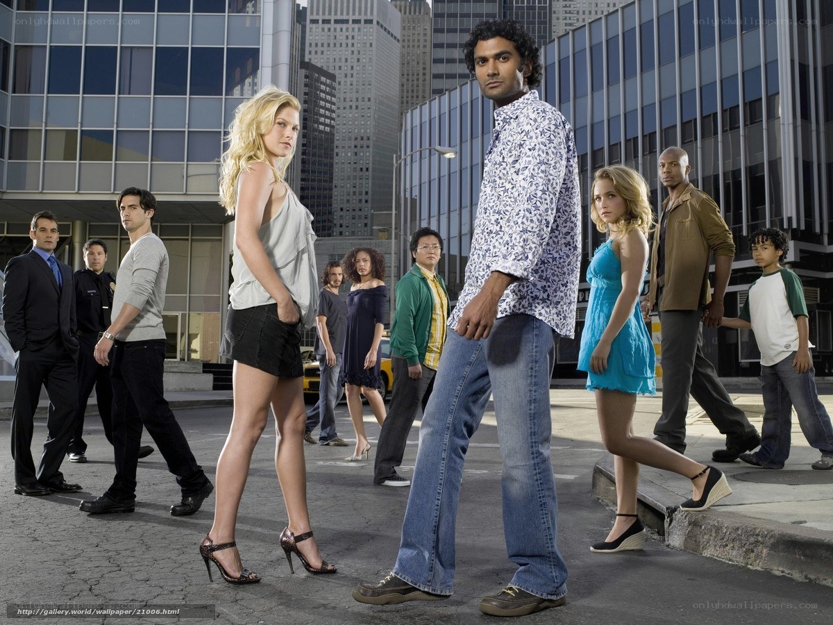 Cast of a TV show on a city street