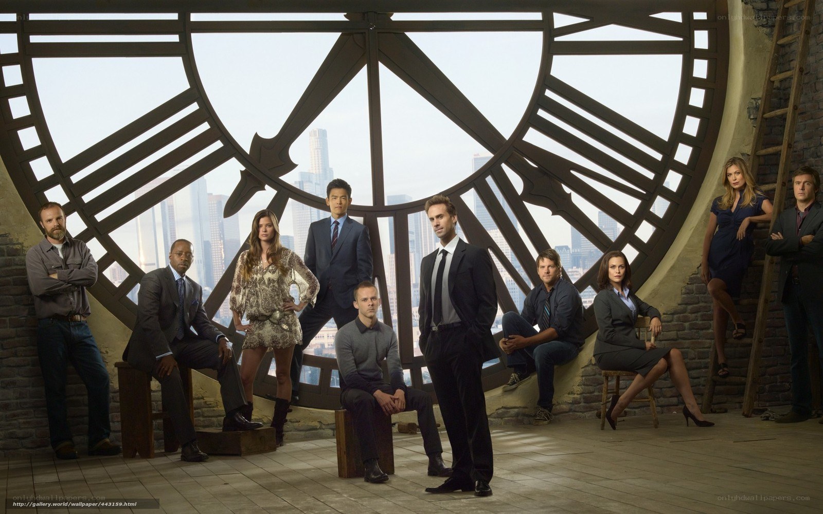 Cast of a TV show on a clock set