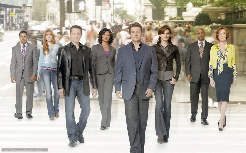 Cast of a TV show walking