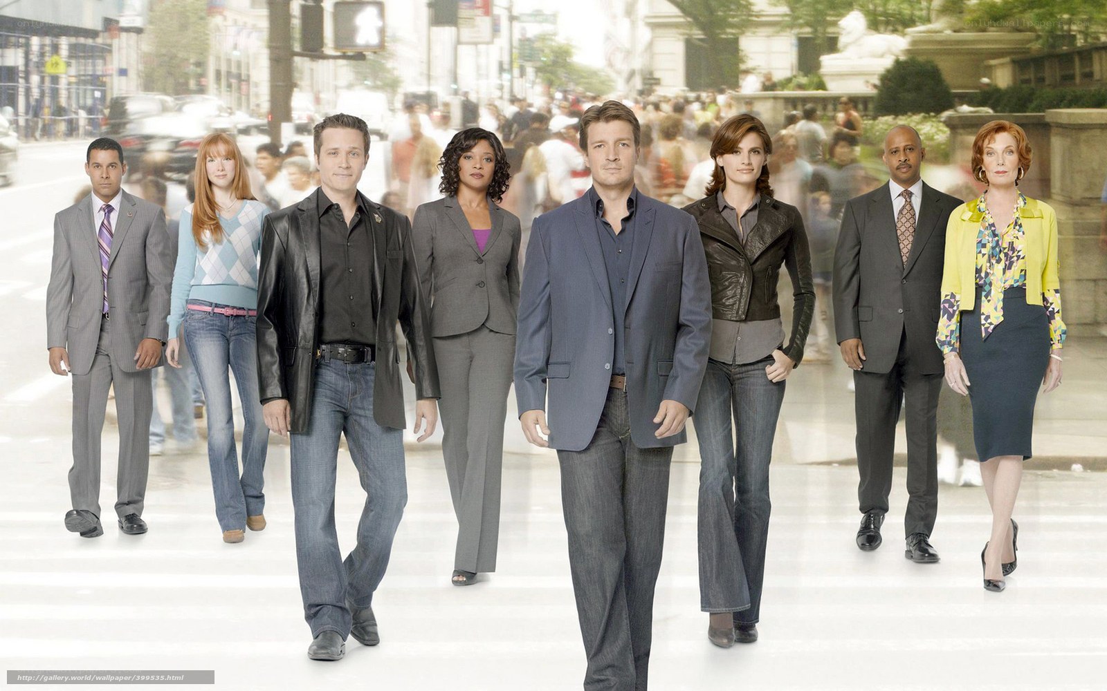 Cast of a TV show walking