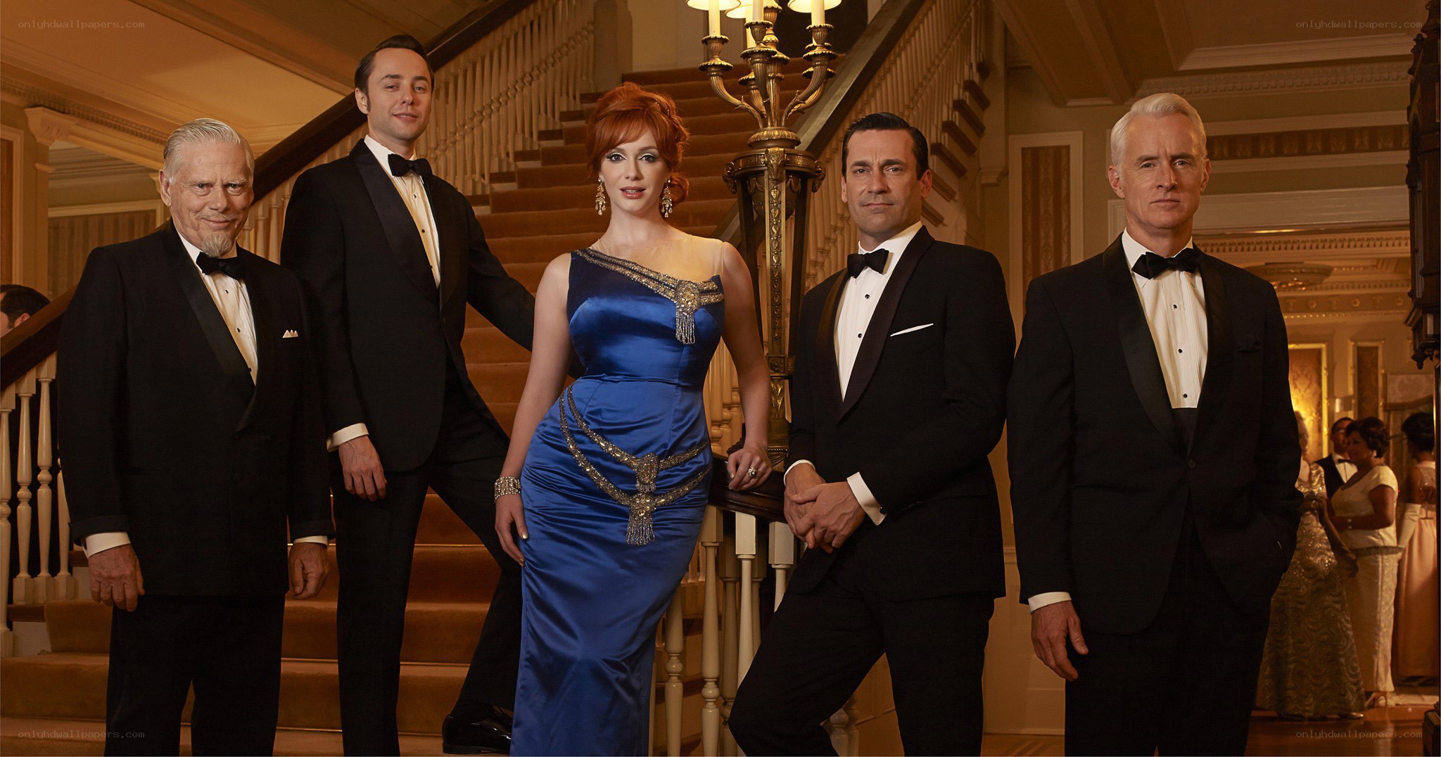 Cast on a grand staircase