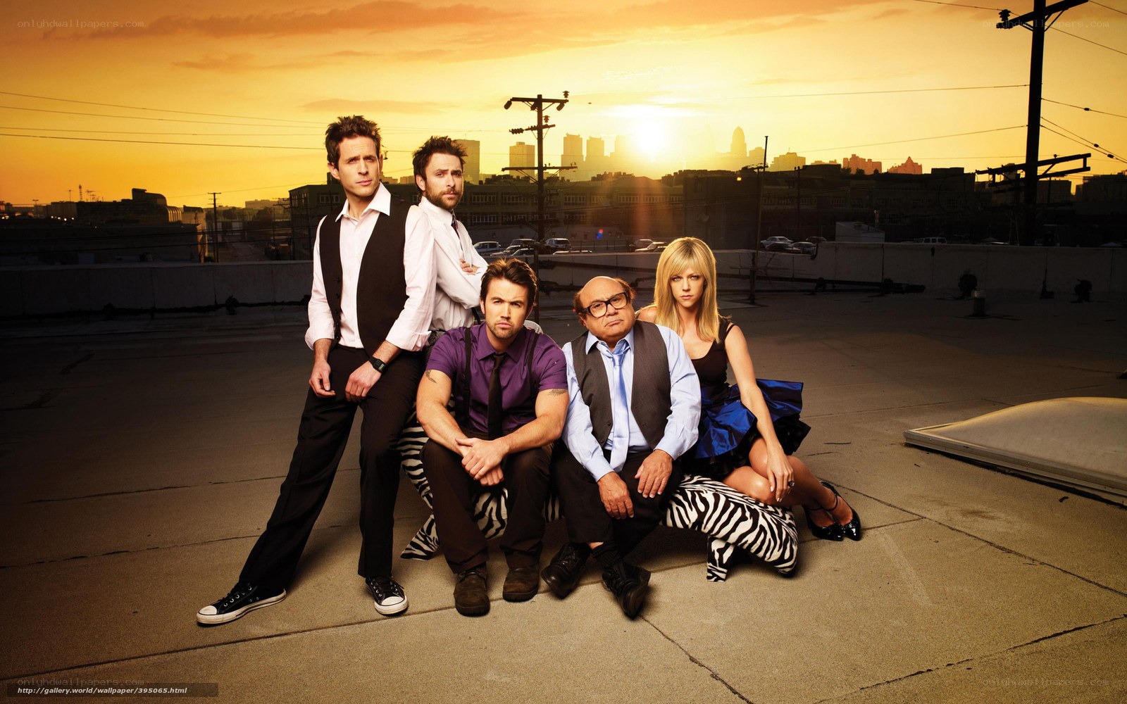cast on rooftop at sunset