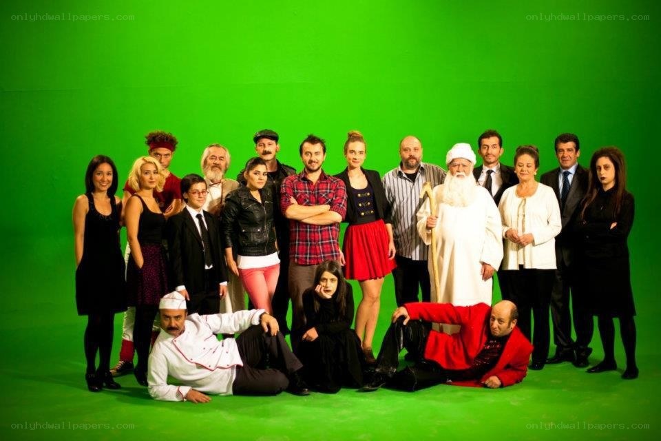 Cast photo on green screen