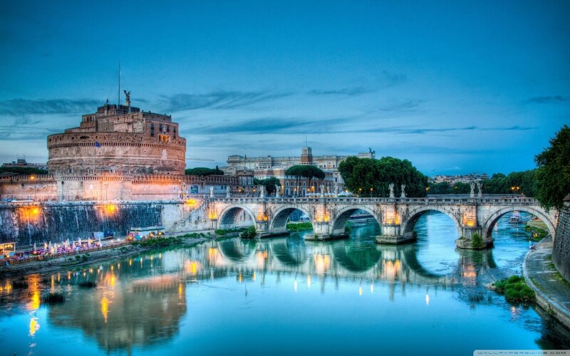 Castel Sant'Angelo and Bridge — Blue, Serene, Night