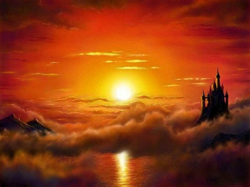 Castle Above Clouds — Orange, Dramatic
