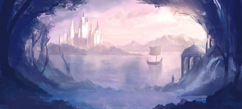 Castle Across a Lake — Purple