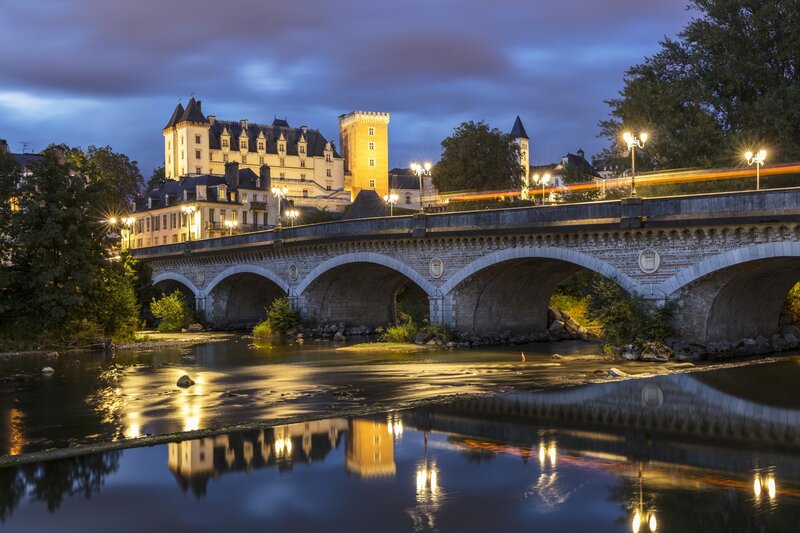 Castle and Bridge at Night — Blue
