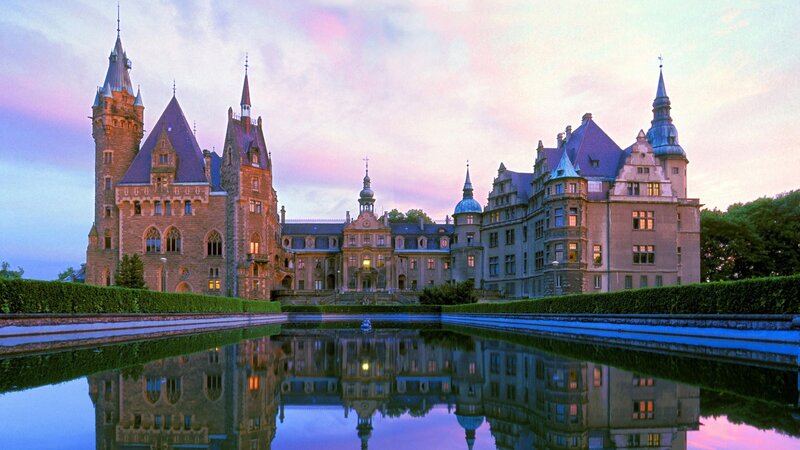 castle at dusk with reflection