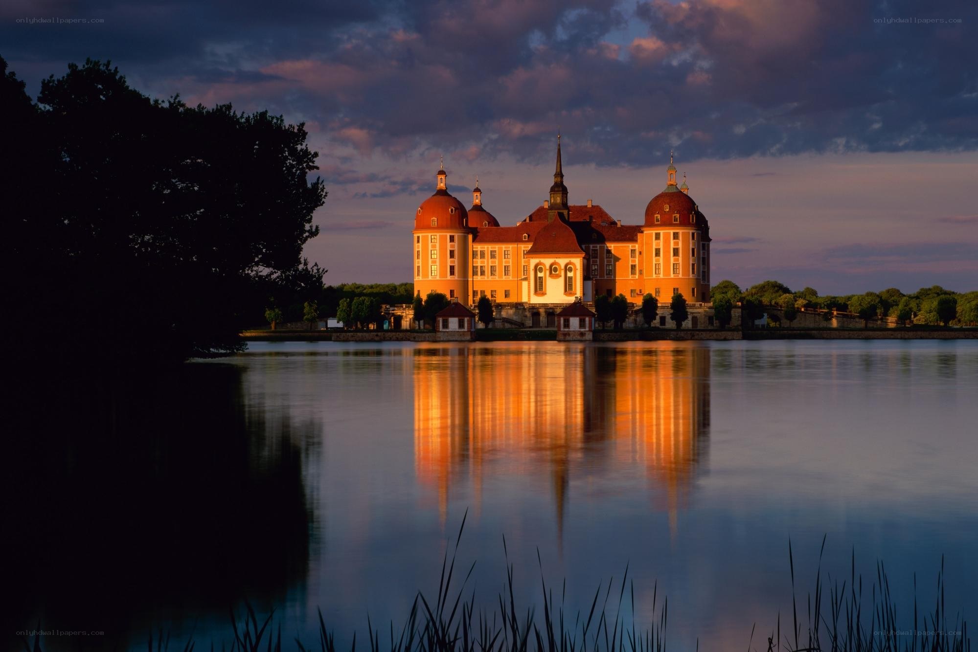 Castle at dusk with reflection