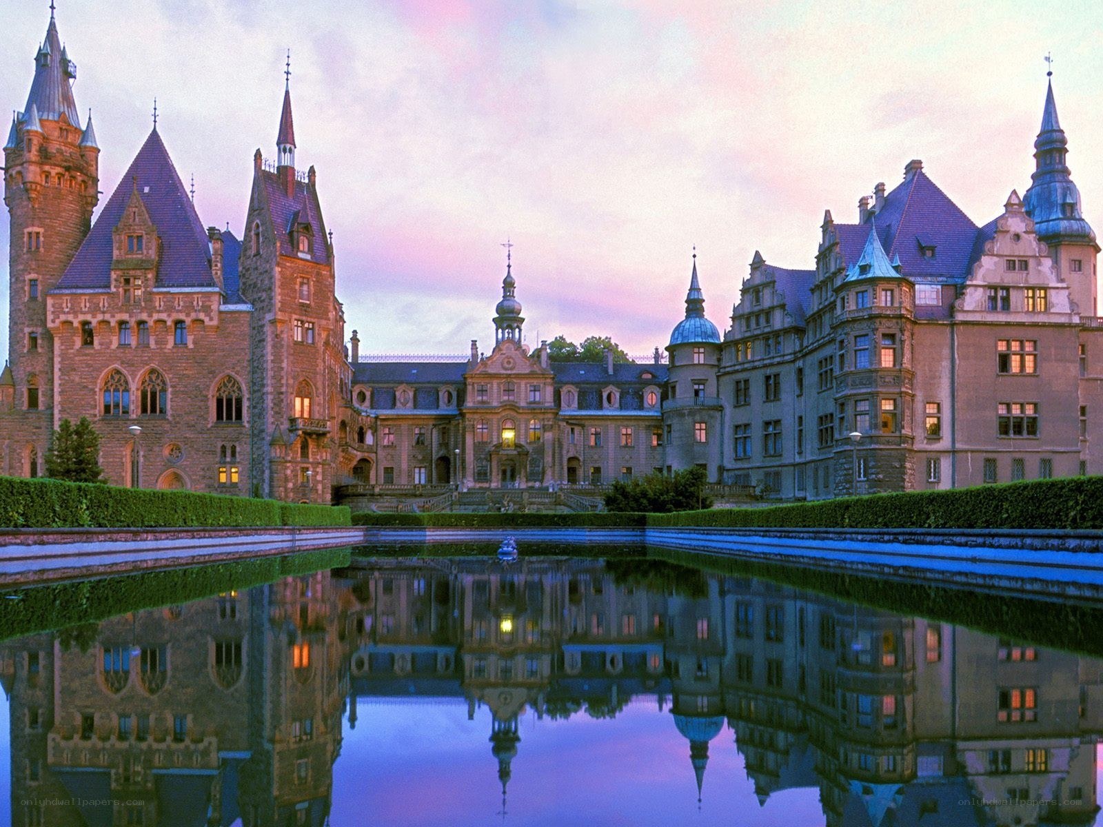 castle at dusk with reflection