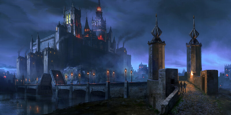 Castle at Night — Blue, Dramatic, Digital Art
