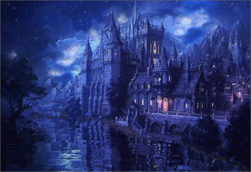 Castle at Night — Blue, Mysterious, Digital Art