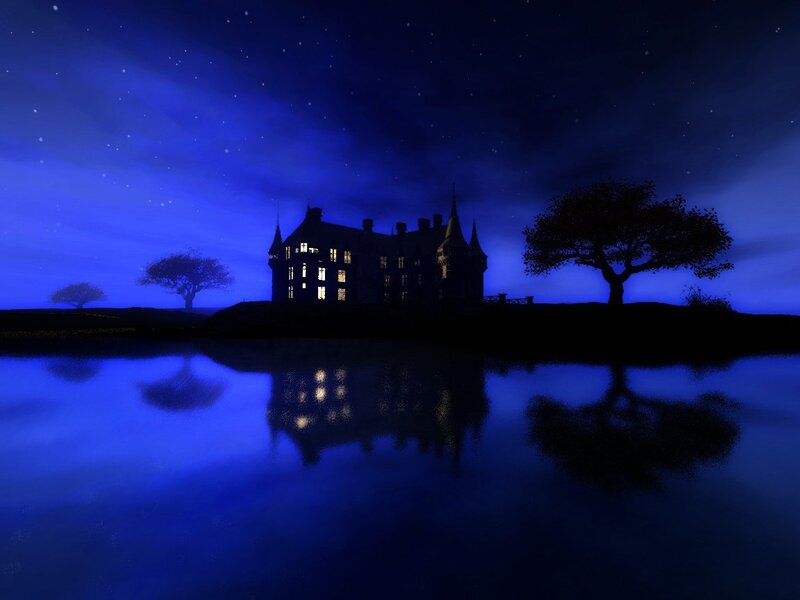 Castle at night by the lake