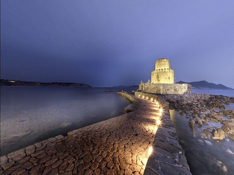 Castle at night by the sea