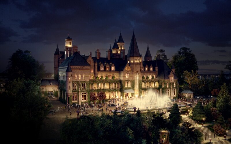 Castle at Night — Dark Blue, Dramatic