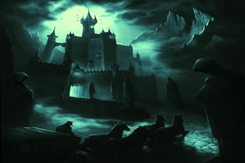 Castle at Night — Green, Dramatic
